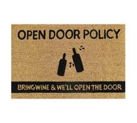 60Cm X 40Cm Coir Doormat With 'open Door Policy Bring Wine & We'll Open The Door' Design - Rubber Backing