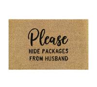 60Cm X 40Cm Coir Doormat With "please Hide Packages From Husband" Design, Rubber Backing, Brown