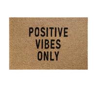 60Cm X 40Cm Coir Doormat With 'positive Vibes Only' Design, Rubber Backing, Rustic Brown