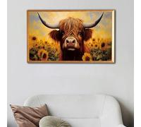 60CM X 40CM Highland Cow Canvas Wall Art - Abstract Sunflower Painting, Cow Print Artwork for Home Decor, Bedroom, Kids Room, Living Room (No Frame)