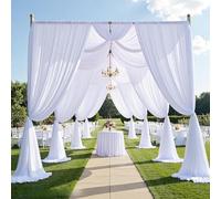 60ft×15ft White Backdrop Curtain for Independence Day Wedding Parties, 12 Panels Wrinkle Free 15 FT Long Polyester Photo Backdrop Drapes Back Drop Cloth for Birthday Photography Background