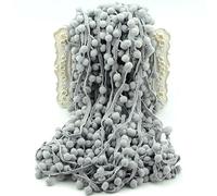 60ft Pom Poms Fringe Ball Trim Sewing Ribbon Embroidered Lace Tassel Applique for Clothing Accessories Pillow Bedding Quilting Crafts Supplies (Grey)