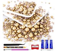 60g Antique Gold Flatback Half Round Pearls Mixed Size 3-10mm Resin Craft Beads for Nail Art, Face Gems, DIY Jewelry Making