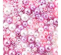 60g Assortment Colors ABS Plastic Round Beads for Jewlery Bracelet Making,3-8mm Mix Size Plastic Loose Beads with Hole 6mm Craft Beads for DIY Beading,Pink and Purple