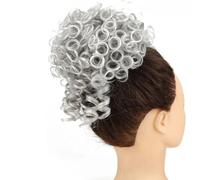 60g Elastic Drawstring Loose Wave Curly Hairs Synthetic Messy Bun Piece Buns Hair Piece Extensions For Women Dark Brown Elegant or Chic Look(Silver gray)