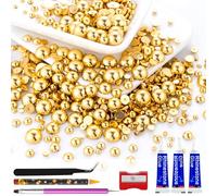 60g Gold Flatback Half Round Pearls Mixed Size 3-10mm Resin Craft Beads for Nail Art, Face Gems, DIY Jewelry Making