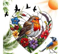 60G Hanging Garden Sunca/tcher Rob/in on Branch,Color Garden Hanging Ornaments,Large Heart-Shaped Rob/in Stained Glass Sunca/tcher,Colorful Bird Ornament for Home Garden Gift,Ideal Hanging Window