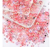60g Pale Pink Flat Back Pearls Rhinestones for Crafts Mixed Size 3mm-10mm AB Color Round Half Pearls Flatback Pearl Beads and Resin Rhinestones Set for Face Art with Gle