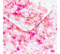 60g Pink Flat Back Pearls Rhinestones for Crafts Mixed Size 3mm-10mm AB Color Round Half Pearls Flatback Pearl Beads and Resin Rhinestones Set for Face Art with Glue