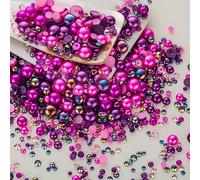 60g Pink Purple Flat Back Pearls Rhinestones for Crafts Mixed Size 3mm-10mm AB Color Round Half Pearls Flatback Pearl Beads and Resin Rhinestones Set for Face Art with Glue