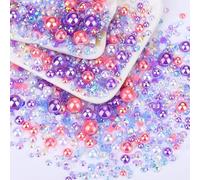 60g Pink White Flat Back Pearls Rhinestones for Crafts Mixed Size 3mm-10mm AB Color Round Half Pearls Flatback Pearl Beads and Resin Rhinestones Set for Face Art