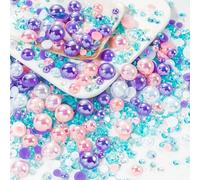 60g Purple Pink Flatback Rhinestones Half Pearls for Crafting, Mixed Size 3mm-10mm Resin Rhinestones for Bedazzling, Small Pearls for DIY Tumblers Mugs Nail Art Shoes Clothes with Glue