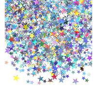60g star Confetti Glitter Star Table Confetti Metallic Foil Stars for Party Wedding Festival Decorations (Holographic Silver, 10mm and 6mm)