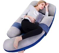 60in Full Body Pillow | Nursing, Maternity and Pregnancy Body Pillow | Awesling Extra Large U Shape Pillows and Lounger with Detachable Side, Separate Support Pillow and Removable Cover (Grey Blue)