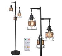 60in Living Room Floor Lamp, Industrial Farmhouse 3 Teardrop Cage Standing Lamp,Black Tall Floor Lamp for Living Room Bedroom Office Log Bead Decoration 3 Bulbs Included - Black