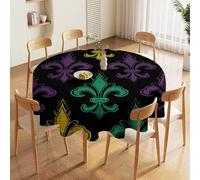 60in Round Tablecloth Stain & Heat Resistant Polyester | Wrinkle Free Washable 3D Fleur De Lis Mardi Gras Table Cover for 5 to 6 Foot Tables Dining Kitchen Party Picnic Buffet Wedding Farmhouse Dec