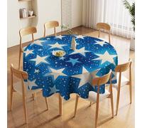 60in Round Tablecloth Stain & Heat Resistant Polyester | Wrinkle Free Washable Blue Shining Stars Pattern Table Cover for 5 to 6 Foot Tables Dining Kitchen Party Picnic Buffet Wedding Farmhouse Dec