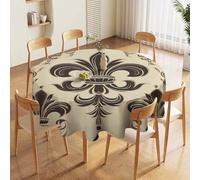 60in Round Tablecloth Stain & Heat Resistant Polyester | Wrinkle Free Washable Fleur-de-Lis And Coat Arms Knight Table Cover for 5 to 6 Foot Tables Dining Kitchen Party Picnic Buffet Wedding Farmho