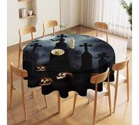 60in Round Tablecloth Stain & Heat Resistant Polyester | Wrinkle Free Washable Gothic Happy Halloween Table Cover for 5 to 6 Foot Tables Dining Kitchen Party Picnic Buffet Wedding Farmhouse Decor