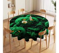 60in Round Tablecloth Stain & Heat Resistant Polyester | Wrinkle Free Washable Green Halloween Pumpkin Table Cover for 5 to 6 Foot Tables Dining Kitchen Party Picnic Buffet Wedding Farmhouse Decor