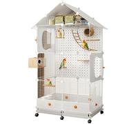 60inch Large Indoor Bird Cage White, Flight Parakeet Bird Cage With Rolling Stand Outdoor Cockatiels Bird Aviary For Conures, Finch, Parrot(14pcs)