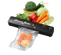 60kpa Vacuum Sealer Machine with 10 Vaccum Bags, Heat Sealer, Food Vacuum Sealer Machine with Built-In Cutter, Vacuum Pack Machine for Dry & Moist Food Preservation (black)