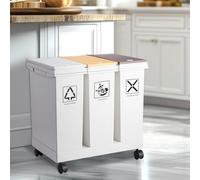 60L 3-Compartment Trash Can Kitchen Recycling Bin with Removable Lid 20L x 3 Sections Durable Plastic Sorter for Efficient Waste Management Ideal for Home Use.
