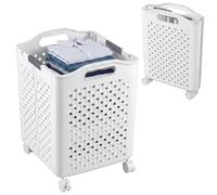 60L Collapsible Laundry Basket, Small Washing Baskets with Handle and Wheel