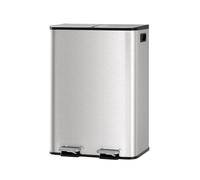 60L Double Kitchen Bin, 2x30L Rectangle Pedal Rubbish Bin with Lids, Stainless Steel Trash Can Waste Container with Removable Inner Buckets for Kitchen, Dining Room, Restaurant, Silver
