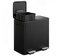60L Dual Kitchen Bin, 2 x 30L Stainless Steel Rubbish Bin with Soft Close Lid, Double Compartment Recycling Bin for Kitchen & Home, Fingerprint Proof Waste Separation System with Inner Buckets