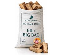 60L HARDWOOD LOGS Hotlogs Big White Bumper Bag Premium Kiln-Dried Wood - (60 Litre) - Ideal for Open fires, Fire Burning Stoves, BBQ's, Log Burners, Camping Fires, Fire Pits & Pizza Ovens.