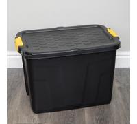 60L Heavy Duty Lockable & Stackable Storage Tub Chest with Clips in Black
