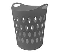 60L Large Flexible Lightweight Plastic Laundry Hamper Basket with Aerate Hole Design and Side Handles - Grey Single Basket - 57cm (H) x 45cm (W) x 41cm (D)