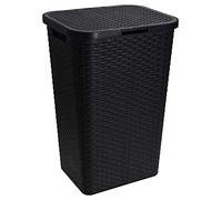 60L Large Plastic Rattan Style Laundry Clothes Storage Washing Bin Basket Hamper (Black)