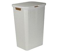 60L Large Plastic Rattan Style Laundry Clothes Storage Washing Bin Basket Hamper (White)