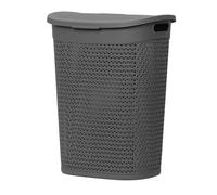 60L Laundry Basket with Lid - Large Plastic Washing Basket with Handles - Heavy-Duty Rattan Laundry Bin Hamper Clothes Storage Organiser for Bedroom & Bathroom - Grey, 60 Litre