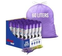 60L Lavender Scented Bin Bags, Waste Bags, Set of 25 Rolls Counts 250 bags, Bin Liners with Drawstrings Trash Bags for Kitchen, Office, and Bathroom Bin Liners
