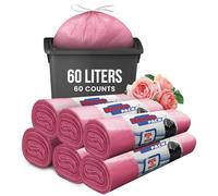 60L Rose Scented Bin Bags, Waste Bags, Set 6 Rolls Counts 60 bags, Swing Bin Liners with Drawstrings Trash Bags for Indoor and Outdoor Use, Office, and Kicthen Bin Liners