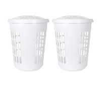 60L Round Deluxe Hamper Basket With Airy Lid For Storage, Laundry and Bathroom- (Set of 2, Ice White)