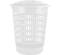 60L Round Plastic Laundry Basket Bin Storage Hamper With Lid White