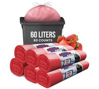 60L Strawberry Scented Bin Bags, Waste Bags, Set 6 Rolls Counts 60 bags, Swing Bin Liners with Drawstrings Trash Bags for Indoor and Outdoor Use, Office, and Kicthen Bin Liners