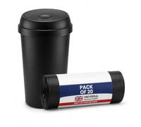 60L Touch Opening Dustbin with Heavy Duty Black 20 Bin Bags 66cm x 83cm | Round Plastic Touch Top Waste Bin, Removable Lid for Kitchen, Home, Office, Bathroom & Garden
