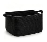 60L Woven Storage Basket, Braided Laundry Basket with Handles, Foldable Laundry Hamper for Blankets, Clothes & Toys, Basket Storage for Living Room, Bedroom & Bathroom (Black)