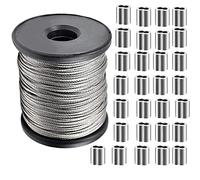 60m / 186FT Wire Rope Kit, 1.5mm Stainless Steel Wire Cable, 7x7 Heavy Duty Picture Hanging Wire with 40pcs Aluminum Loop Sleeve 1.5mm, Garden Rope Cable Wire For Railing Decking,Picture Frames