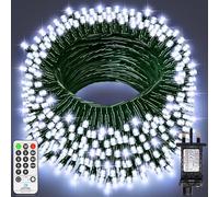 60M 500 LED Fairy Lights Outdoor Green Wire Christmas Lights Plug in Waterproof String Lights Mains Powered with Remote Timer 8 Modes for Outside Garden House Party Decorations-Cool White