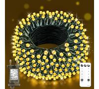 60M 500 LED Outdoor Fairy Lights, Christmas Tree Lights Plug in 8 Modes Remote Control Mains Powered Waterproof Green Wire String Lights for Garden, Yard, Wedding, Party Decor- Warm White