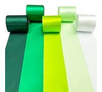 60M Green White Satin Ribbon 50mm Wide Solid Fabric Ribbons Large Silk Satin Hanging Streamer Garland for Gift Wrapping Crafts DIY Sewing Hair Bow Birthday Wedding Chair Car Party Backdrop Decorations