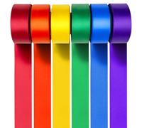 60M Rainbow Satin Ribbon Set - 6 Rolls of 50mm Wide, Vibrant Colours for Crafting, Gift Wrapping, and Party Decorations - Premium Quality Silk Ribbon Large Fabric Ribbons