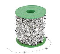 60m Roll Pearl Wire Beads Garland String, 3mm + 8mm ABS Imitation Pearl Garland for Wedding Christmas Window Decoration, Shiny Electroplated Bead String in Gold or Silver (Silver)