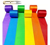 60M Satin Ribbon, Rainbow Ribbons for Gift Wrapping 50mm Gift Wrap Ribbon Silk Thick Ribbon Double Sided Satin Solid Ribbon for Crafting Wedding Hair Bows Bouquets Party Cake Decorations Xmas, 6 Roll